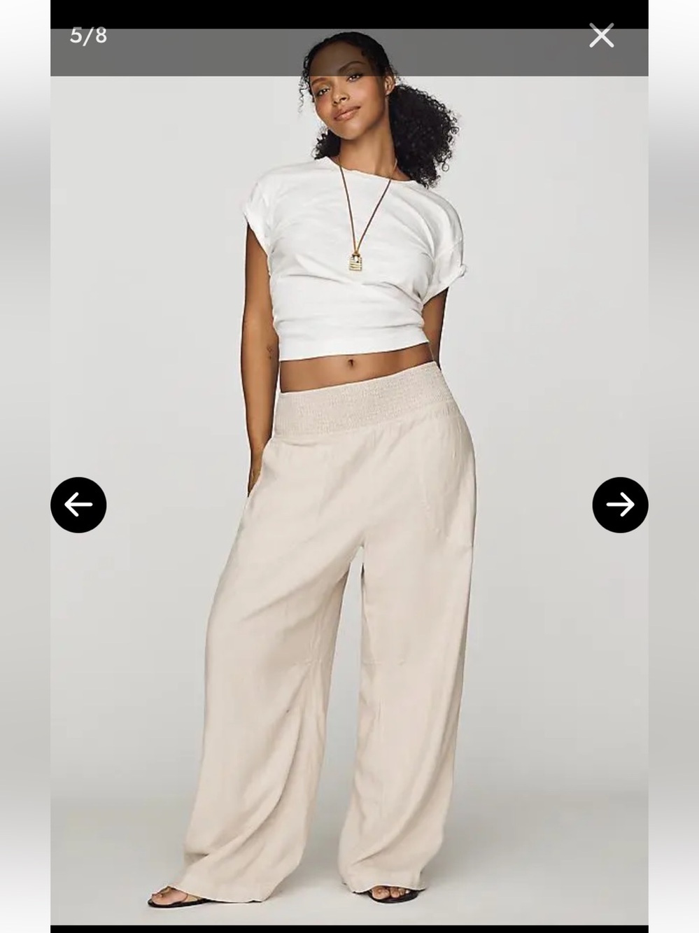 Pilcro Reese Smocked Linen Blend Pull On Barrel Pants Size: L Tall Inseam: 27”